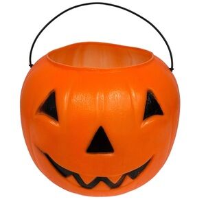 Vintage General Blow Mold Jack O Lantern Candy Bucket Pail 8" Orange Halloween‎